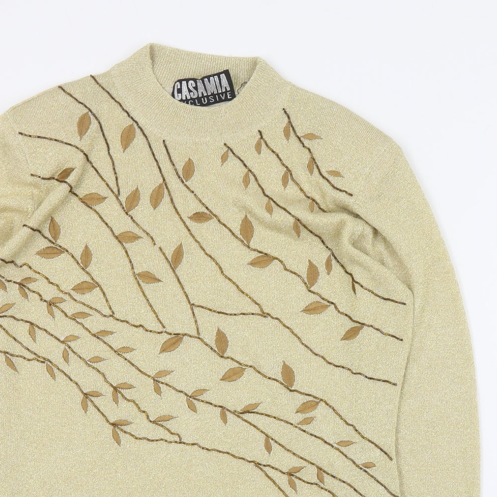 Casamia Womens Gold Mock Neck  Rayon Pullover Jumper Size M