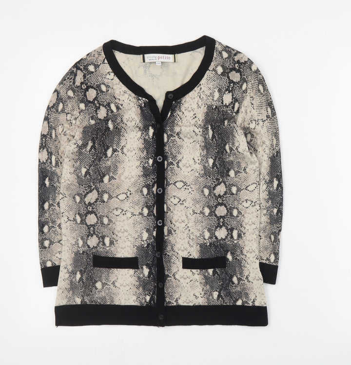 Principles Womens Beige Round Neck Animal Print Viscose Cardigan Jumper Size 10