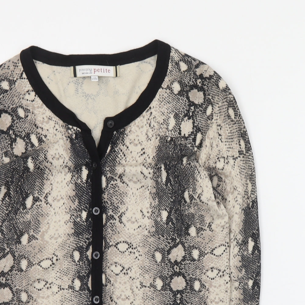 Principles Womens Beige Round Neck Animal Print Viscose Cardigan Jumper Size 10