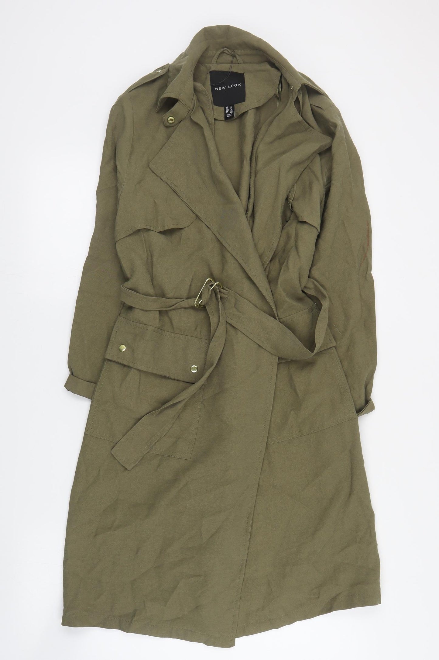 New Look Womens Green   Trench Coat Coat Size 6  Tie