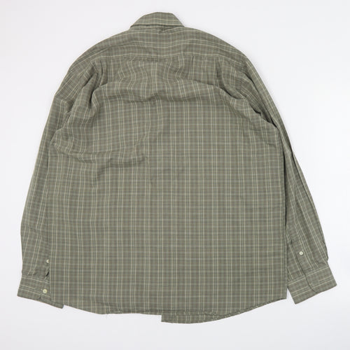 Cedar Wood State Mens Green Plaid Polyester  Button-Up Size XL Collared Button