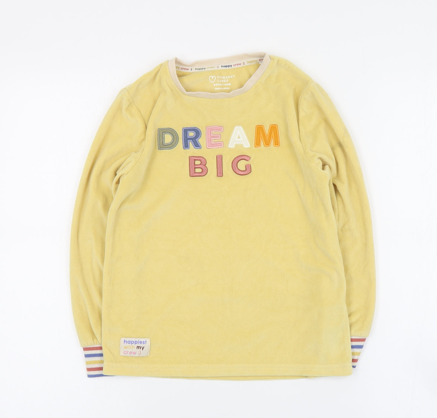 Primark Girls Yellow Crew Neck  Polyester Pullover Jumper Size 8-9 Years  Pullover - Slogan