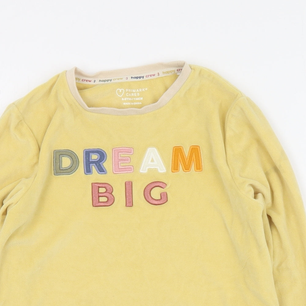 Primark Girls Yellow Crew Neck  Polyester Pullover Jumper Size 8-9 Years  Pullover - Slogan