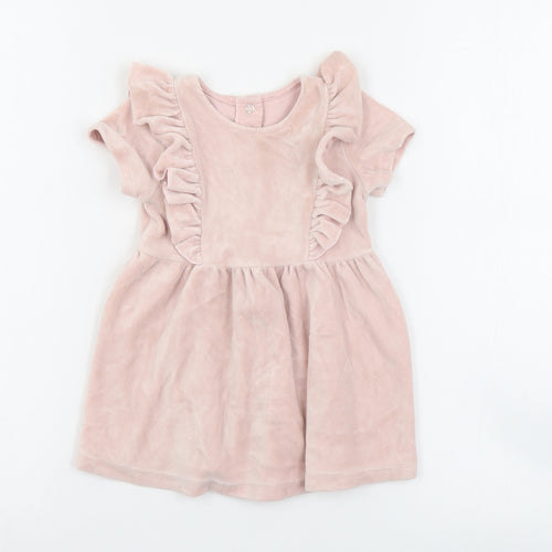 Matalan Baby Pink  Cotton A-Line  Size 12-18 Months  Collared Snap