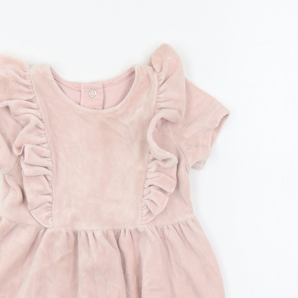 Matalan Baby Pink  Cotton A-Line  Size 12-18 Months  Collared Snap
