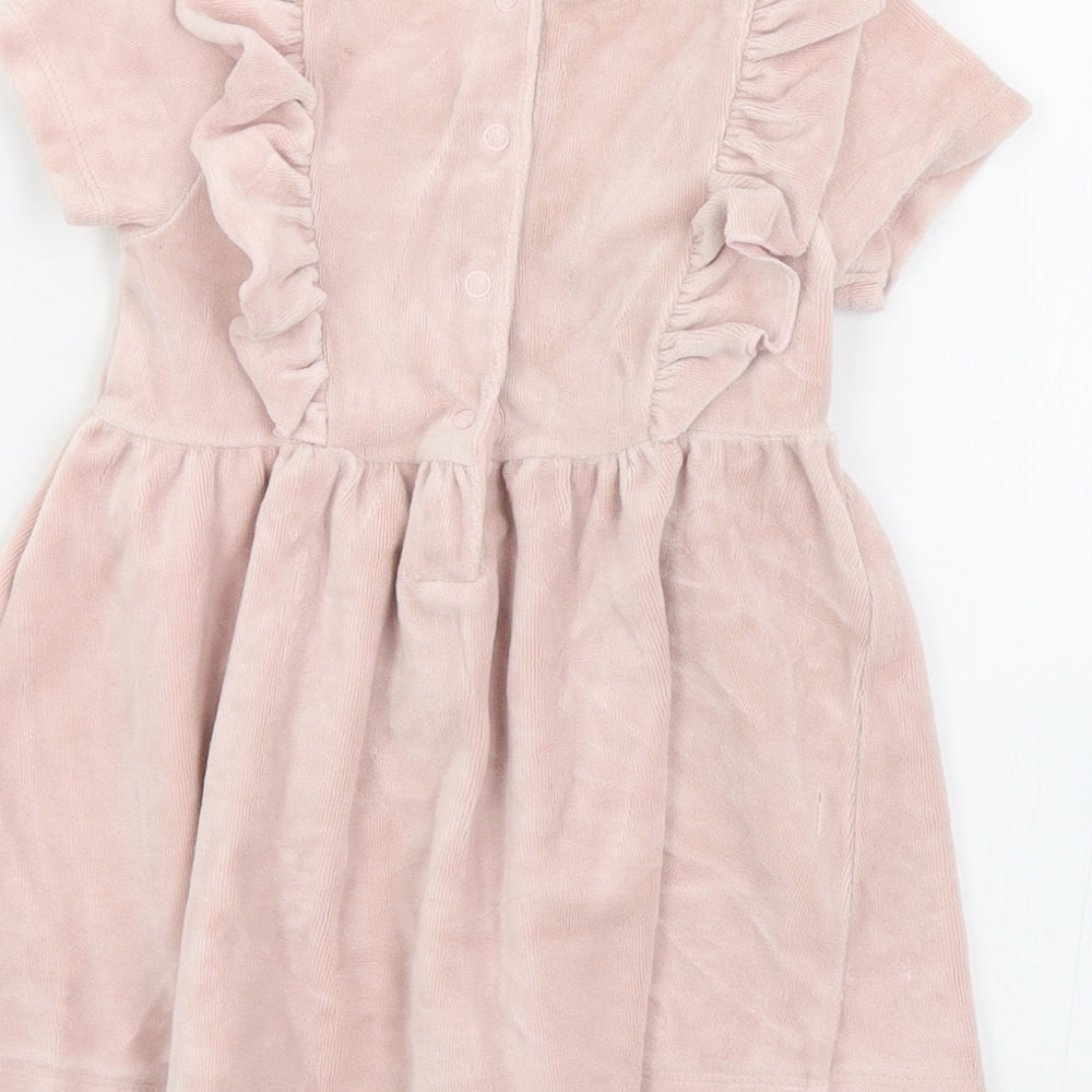 Matalan Baby Pink  Cotton A-Line  Size 12-18 Months  Collared Snap