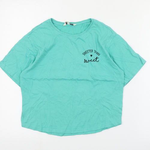 Miss Evie Girls Green  Cotton Cropped T-Shirt Size 13-14 Years Crew Neck Pullover - Slogan