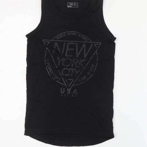 NEXT Boys Black  Cotton Basic Tank Size 8 Years Round Neck Pullover - NYC