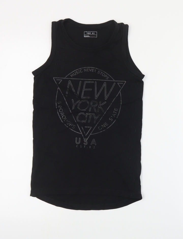 NEXT Boys Black Cotton Basic Tank Size 8 Years Round Neck Pullover - NYC