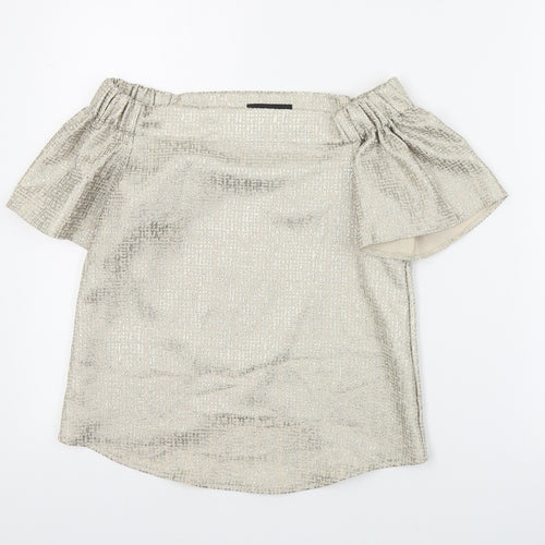 Primark Womens Gold  Polyester Basic Blouse Size 6 Off the Shoulder