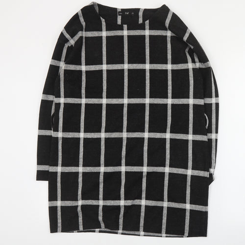 F&F Womens Black Plaid Polyester A-Line  Size 14  Round Neck Pullover