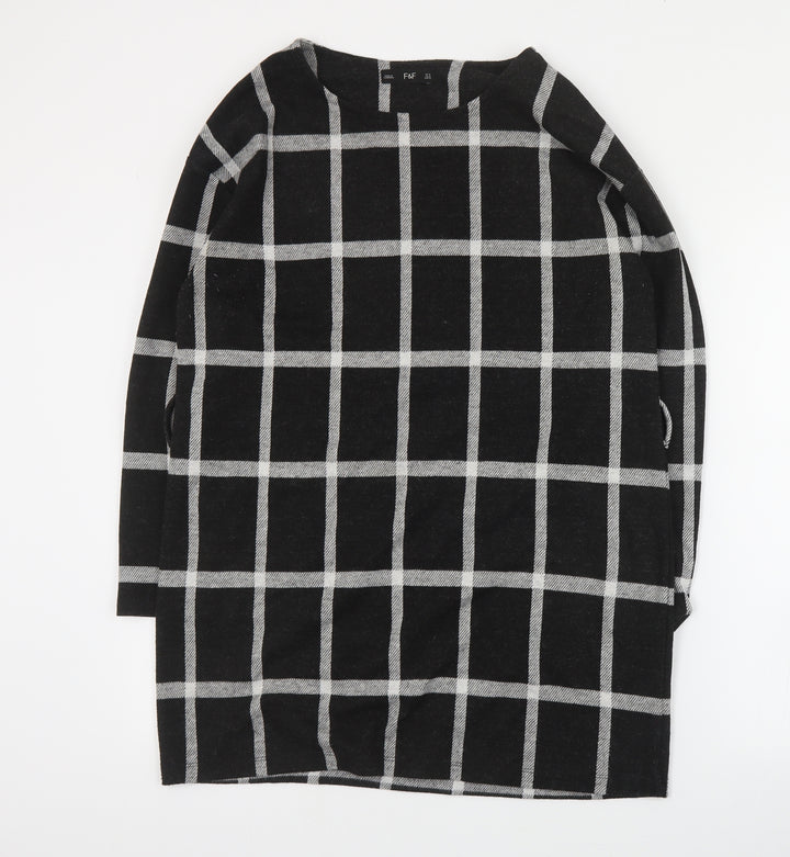F&F Womens Black Plaid Polyester A-Line  Size 14  Round Neck Pullover
