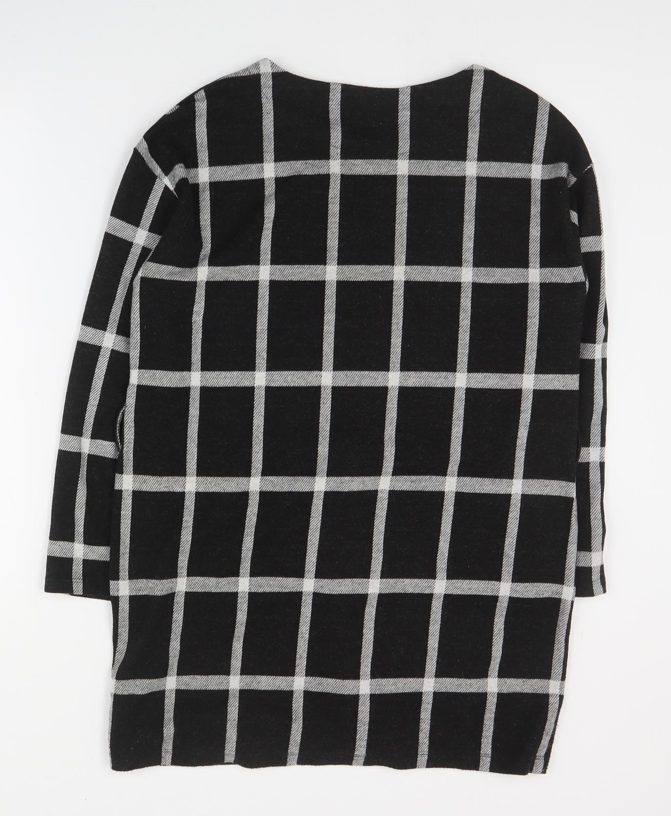 F&F Womens Black Plaid Polyester A-Line  Size 14  Round Neck Pullover