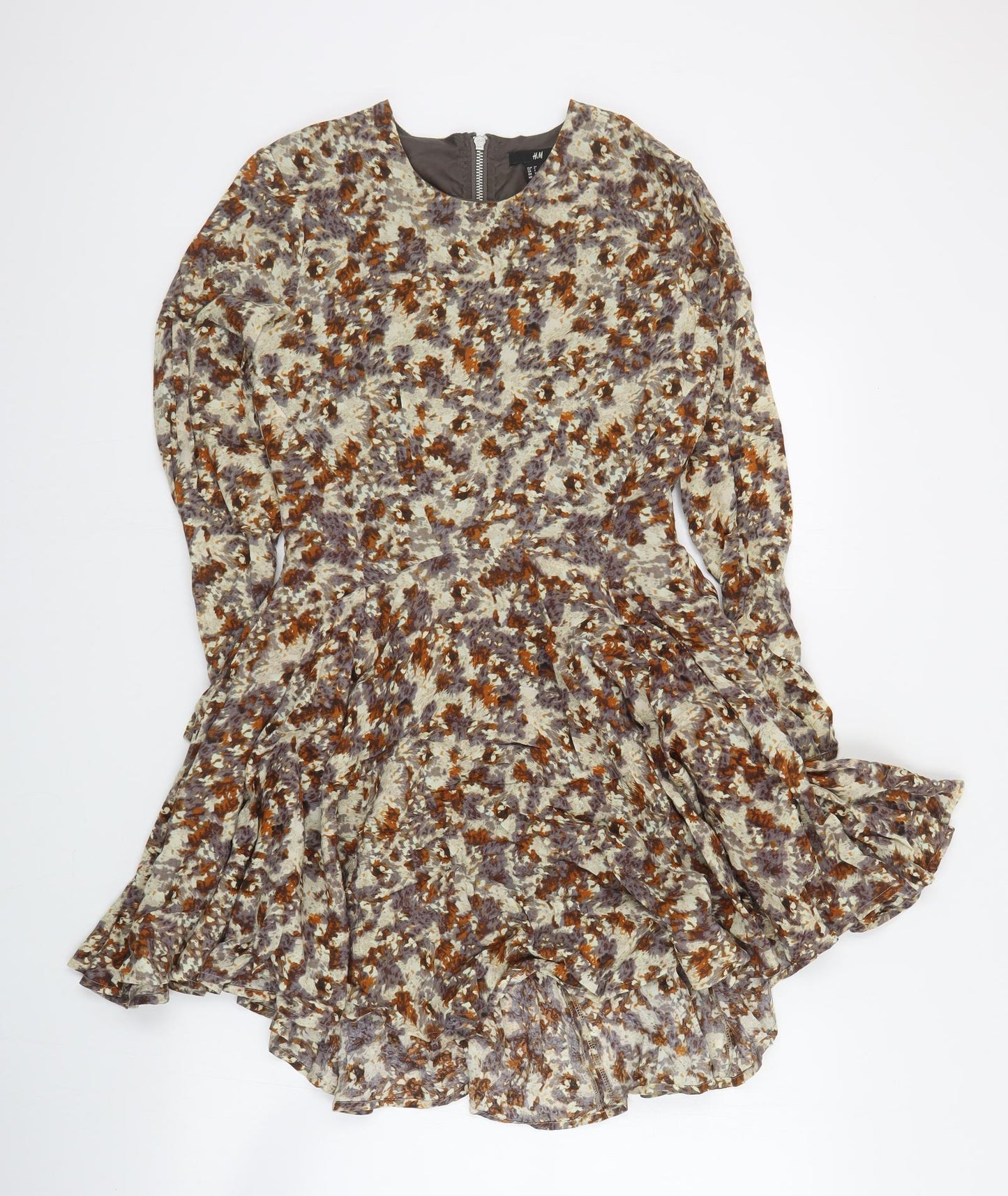 H&M Womens Brown Floral Viscose Mini  Size 6  Round Neck Zip