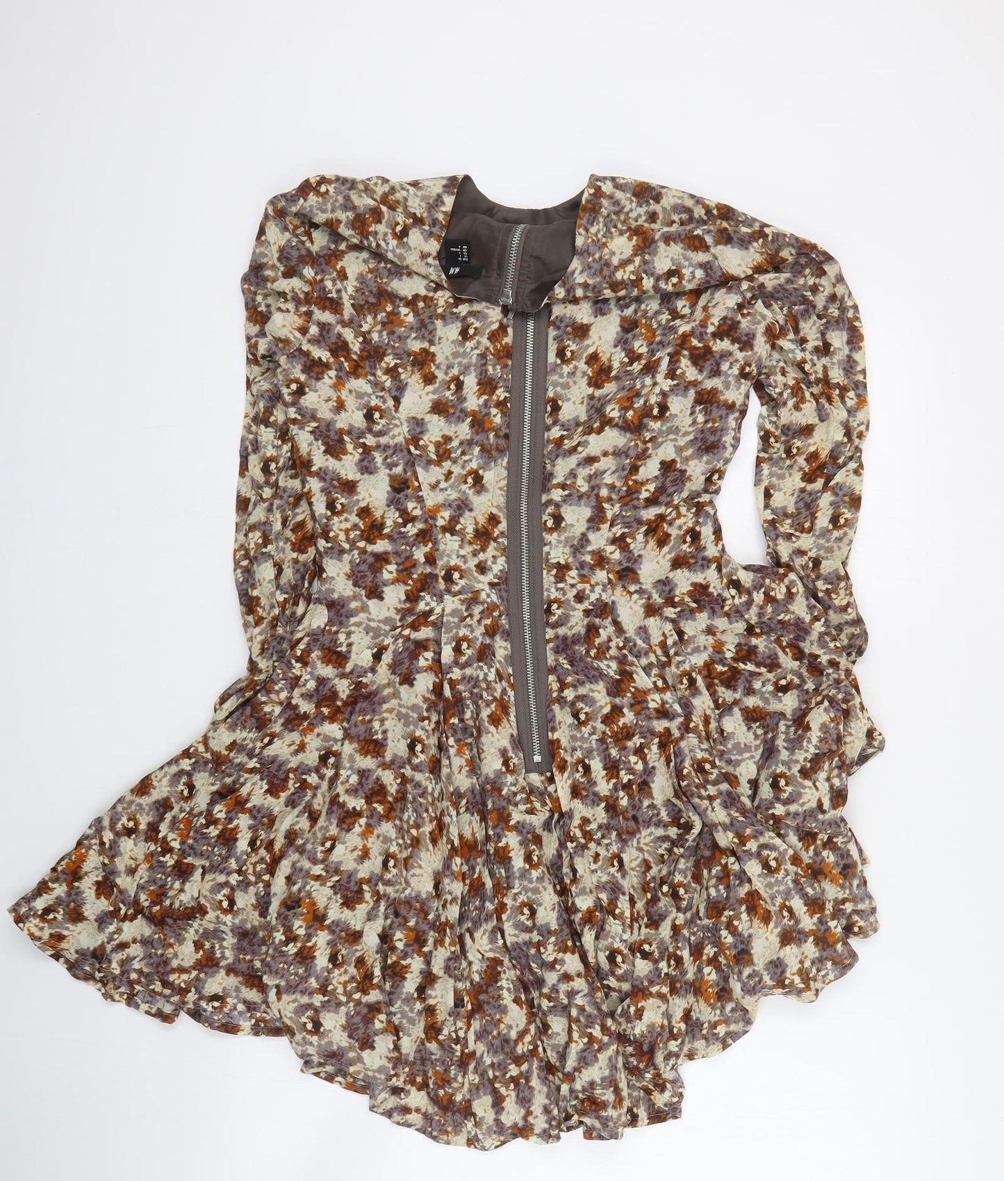 H&M Womens Brown Floral Viscose Mini  Size 6  Round Neck Zip