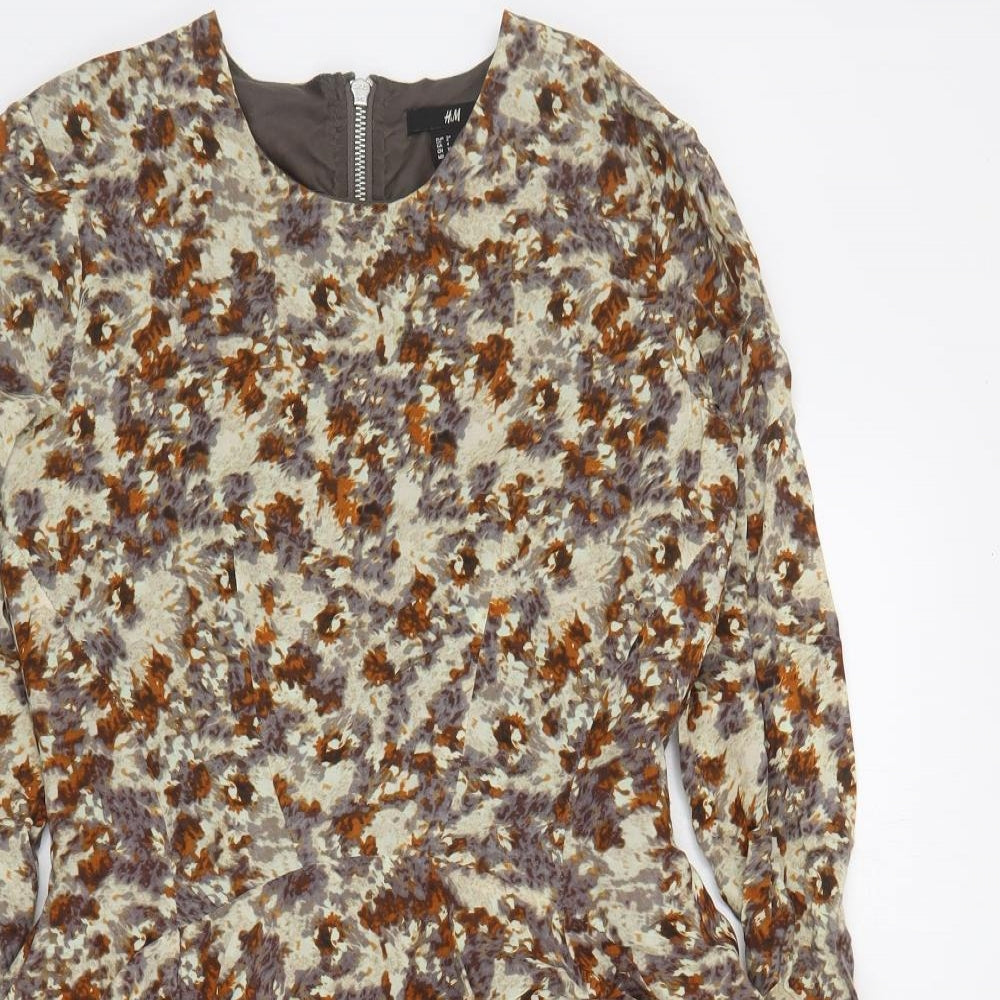 H&M Womens Brown Floral Viscose Mini  Size 6  Round Neck Zip