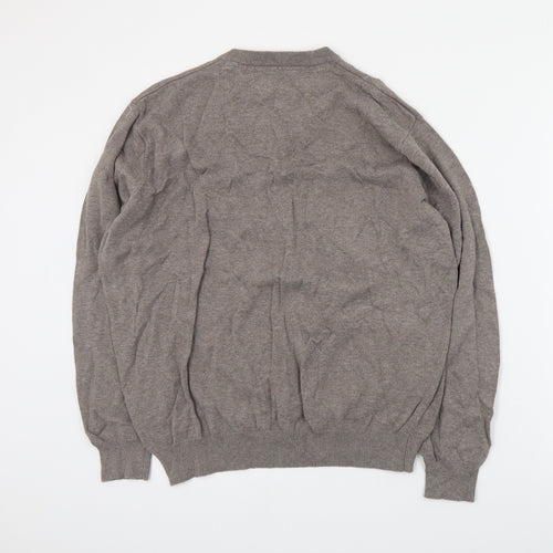 Redmond Mens Brown V-Neck  Cotton Pullover Jumper Size L