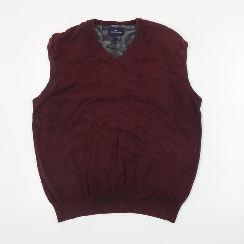Marks and Spencer Mens Red V-Neck  Cotton Vest Jumper Size L