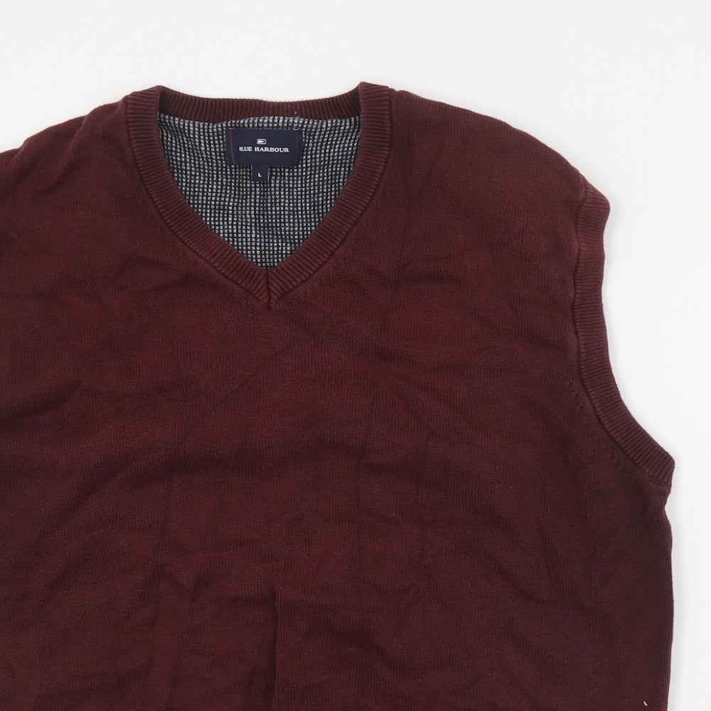 Marks and Spencer Mens Red V-Neck  Cotton Vest Jumper Size L