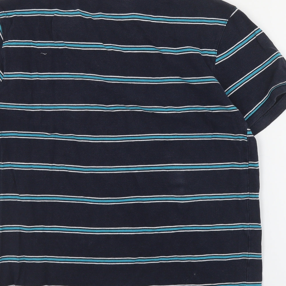 Peacocks Mens Blue Striped Cotton  Polo Size M Collared Button