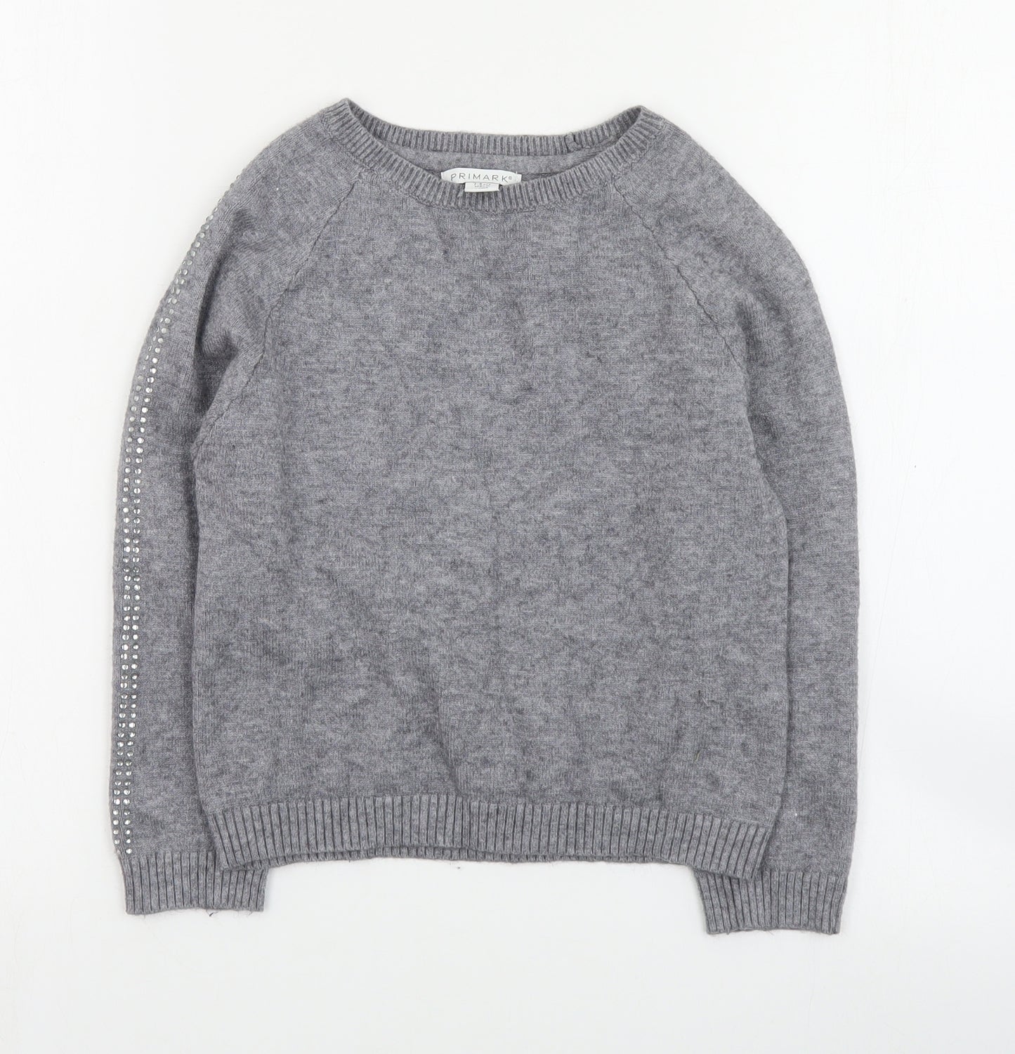 Primark Girls Grey Round Neck  Viscose Pullover Jumper Size 7-8 Years  Pullover