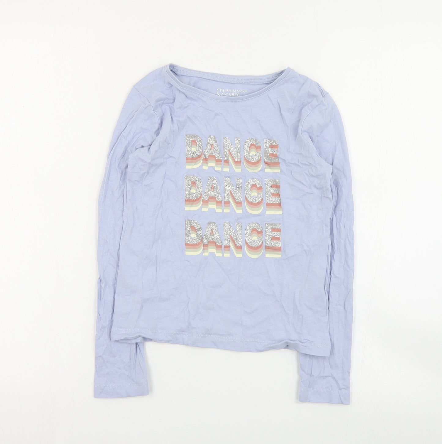 Primark Girls Blue  Cotton Basic T-Shirt Size 8-9 Years Crew Neck Pullover