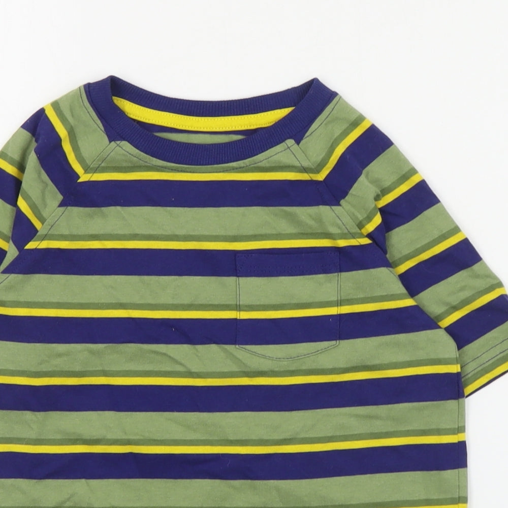 George Boys Green Striped Cotton Basic T-Shirt Size 5-6 Years Crew Neck Pullover