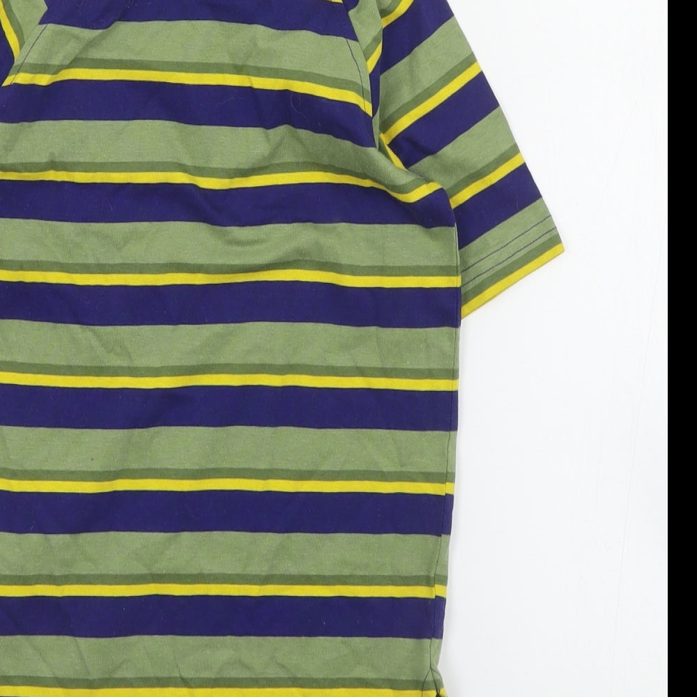 George Boys Green Striped Cotton Basic T-Shirt Size 5-6 Years Crew Neck Pullover