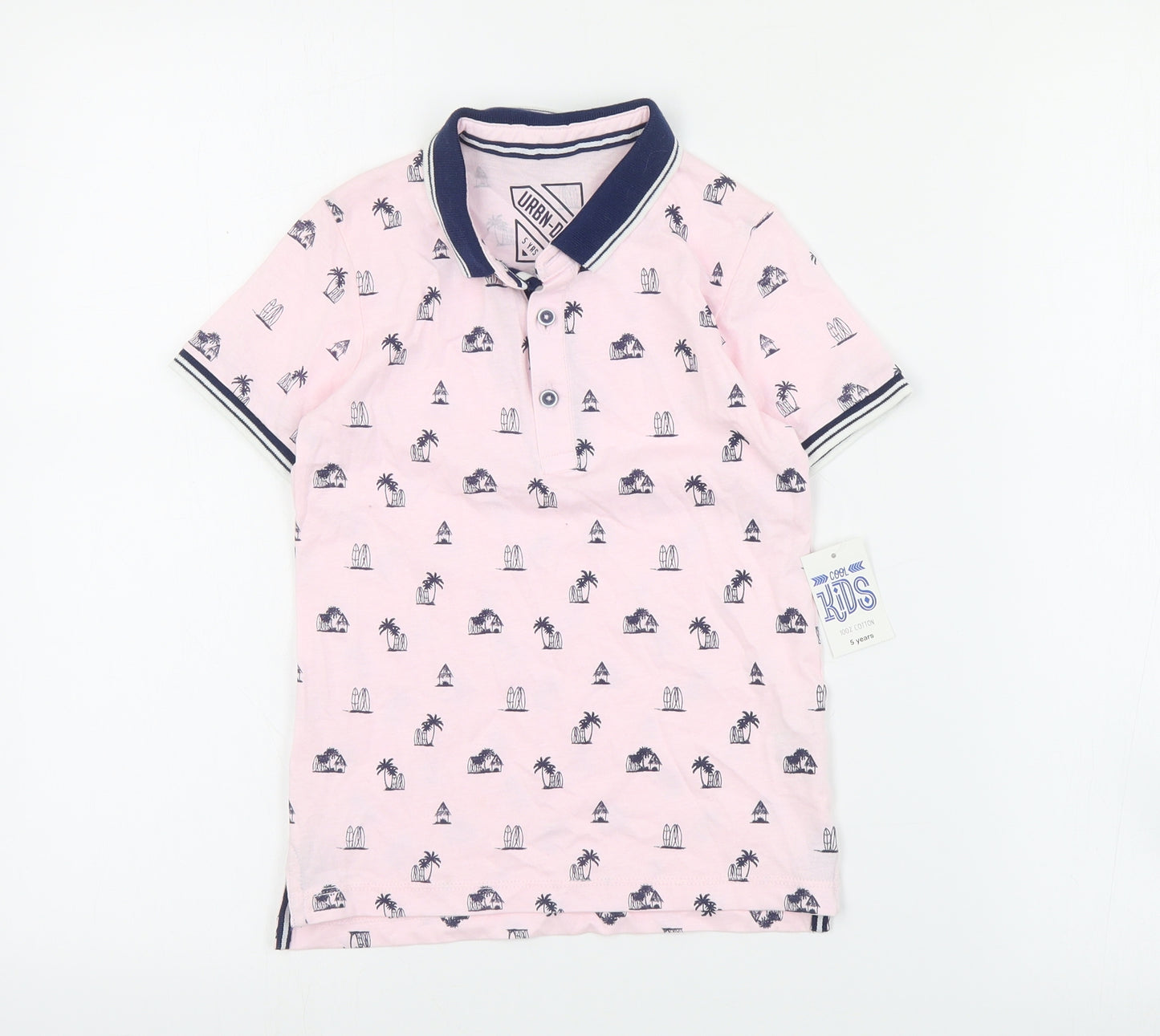 Urban Dept Boys Pink Geometric Cotton Basic Polo Size 5 Years Collared Button - Beach print