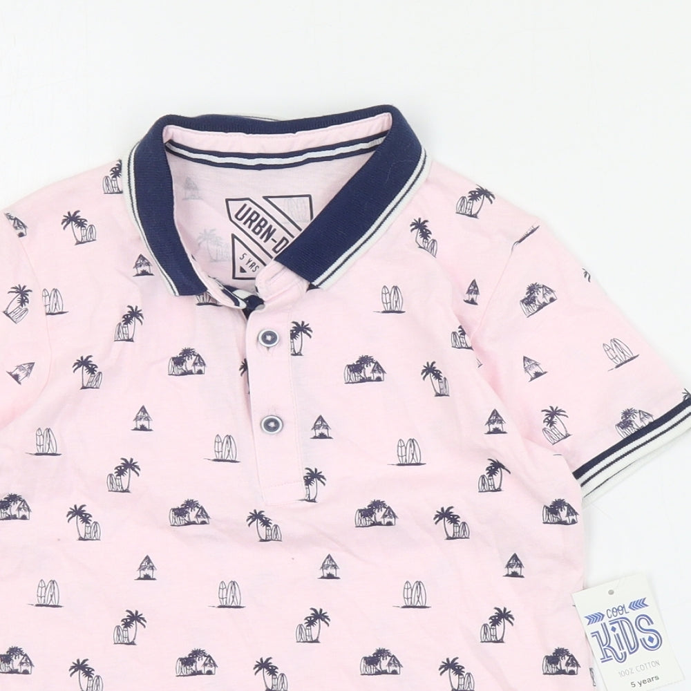 Urban Dept Boys Pink Geometric Cotton Basic Polo Size 5 Years Collared Button - Beach print