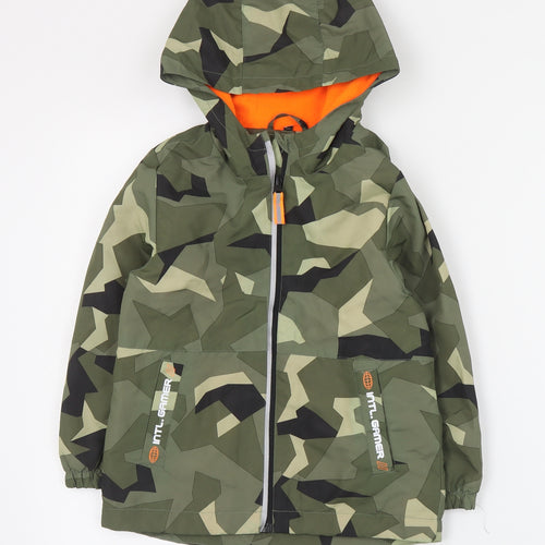 F&F Boys Green Camouflage  Rain Coat Coat Size 5-6 Years  Zip