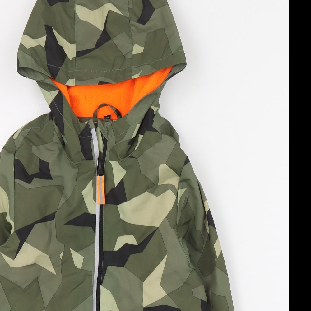 F&F Boys Green Camouflage  Rain Coat Coat Size 5-6 Years  Zip