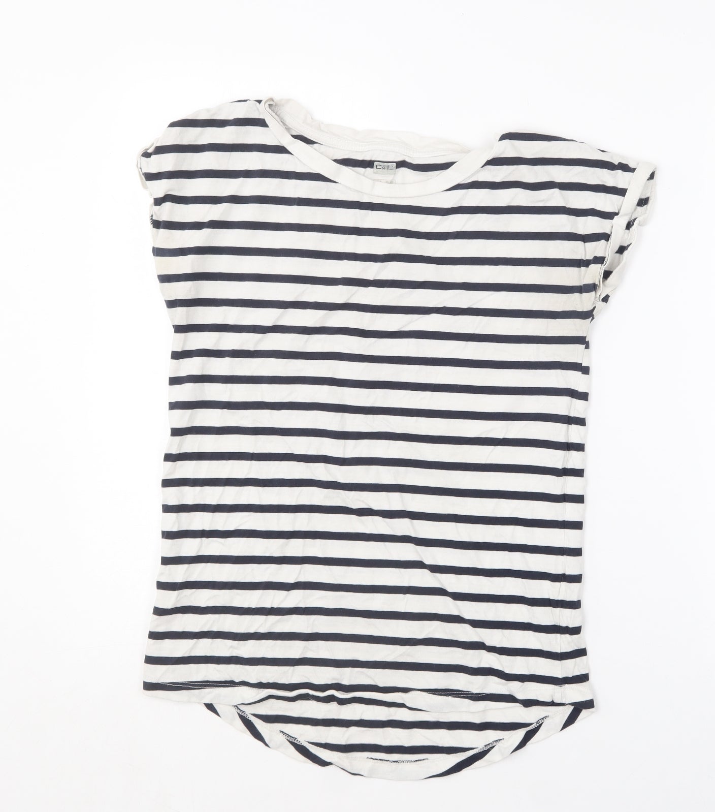 F&F Womens White Striped Cotton Basic T-Shirt Size 8 Round Neck
