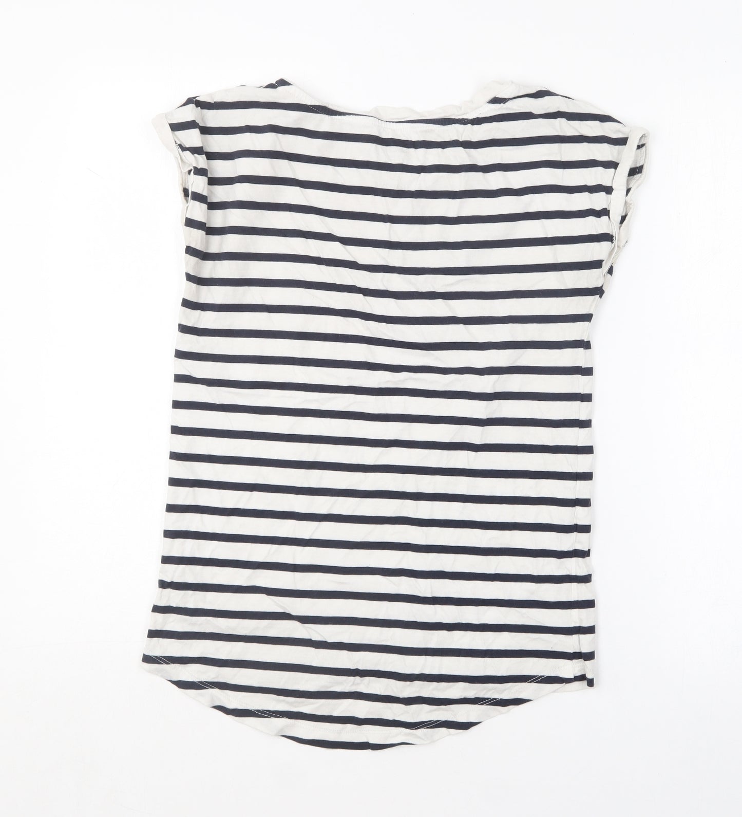F&F Womens White Striped Cotton Basic T-Shirt Size 8 Round Neck