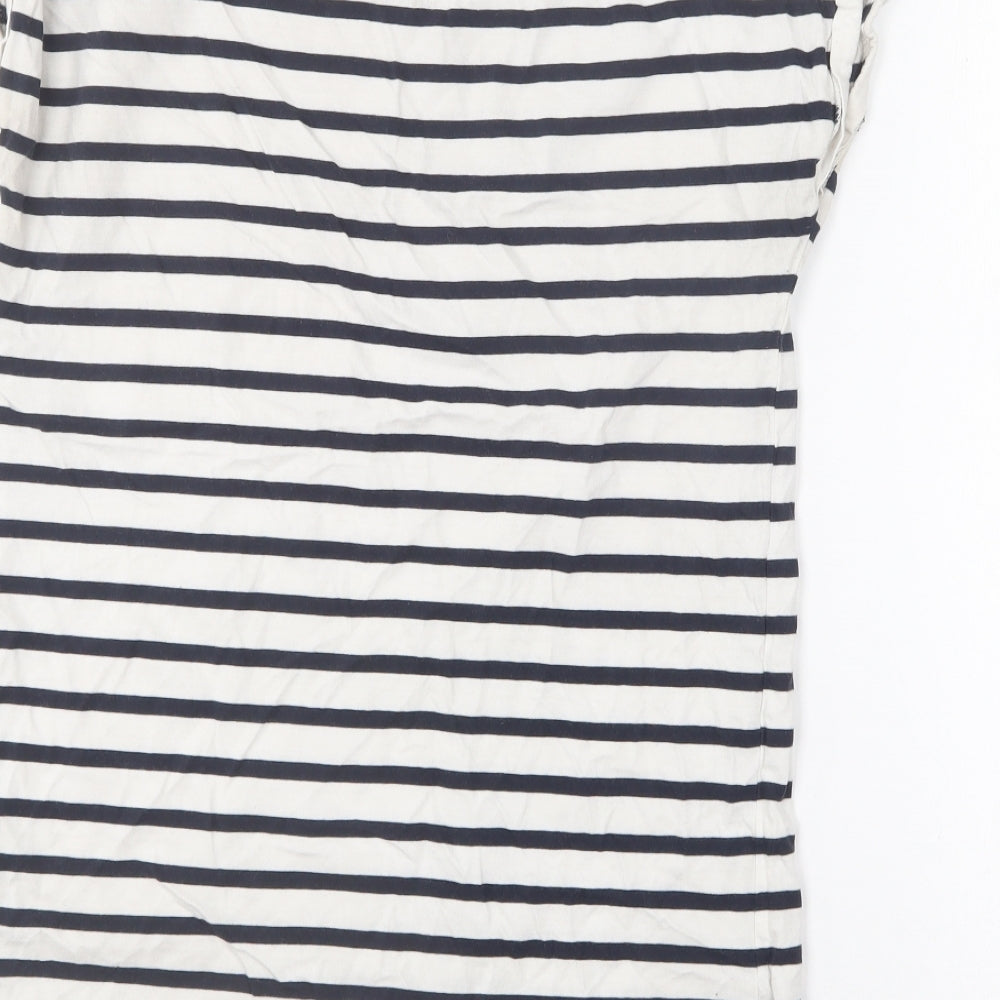 F&F Womens White Striped Cotton Basic T-Shirt Size 8 Round Neck