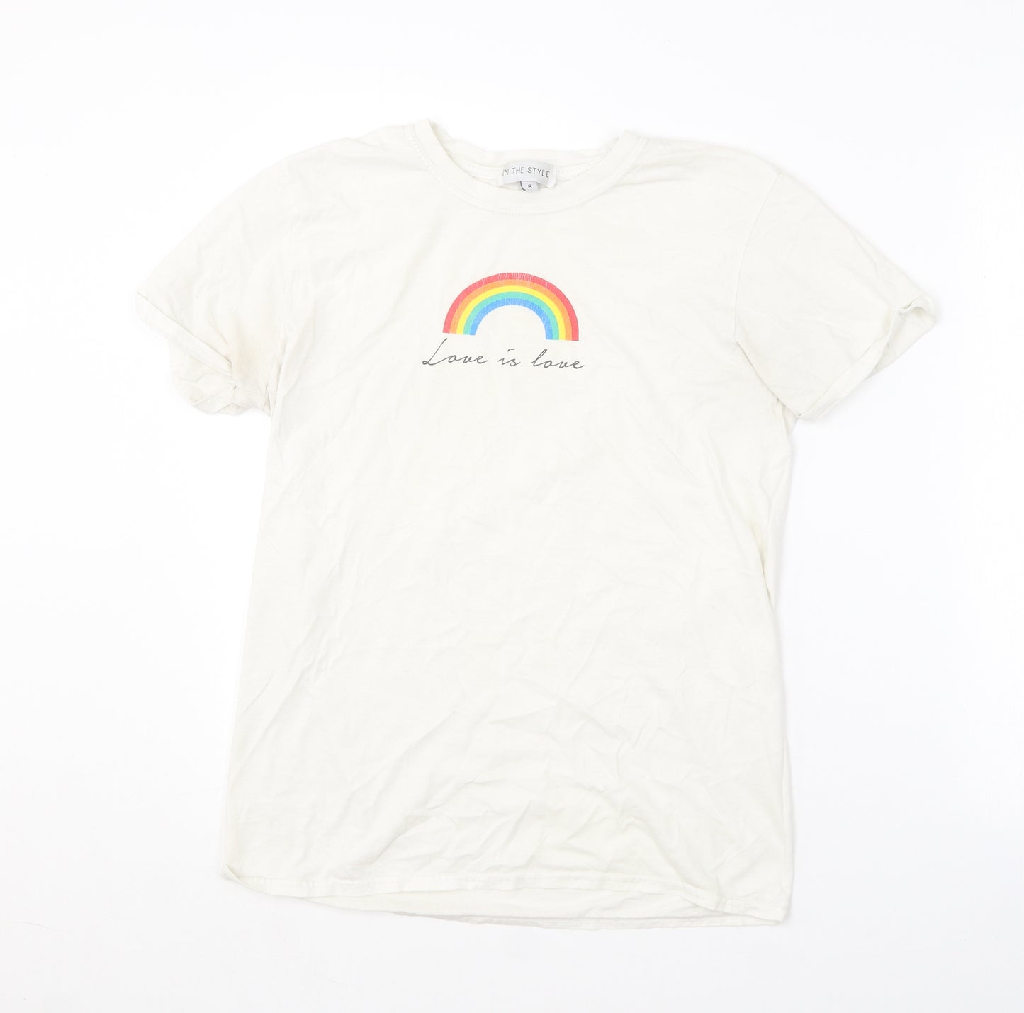 In the Style Womens White  Cotton Basic T-Shirt Size 8 Round Neck
