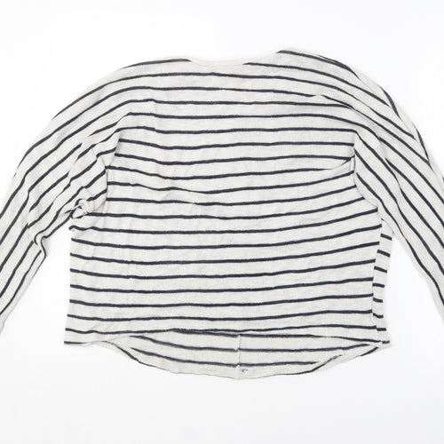New Look Womens White Round Neck Striped Viscose Pullover Jumper Size S