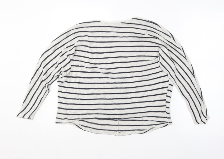 New Look Womens White Round Neck Striped Viscose Pullover Jumper Size S
