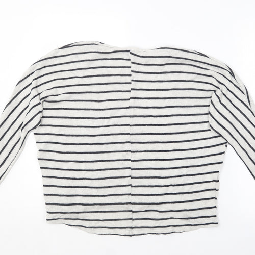 New Look Womens White Round Neck Striped Viscose Pullover Jumper Size S