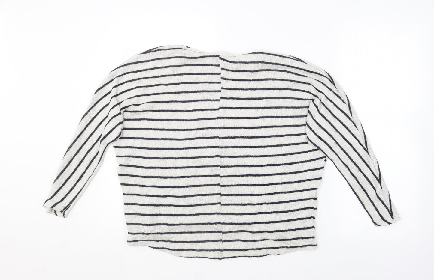 New Look Womens White Round Neck Striped Viscose Pullover Jumper Size S