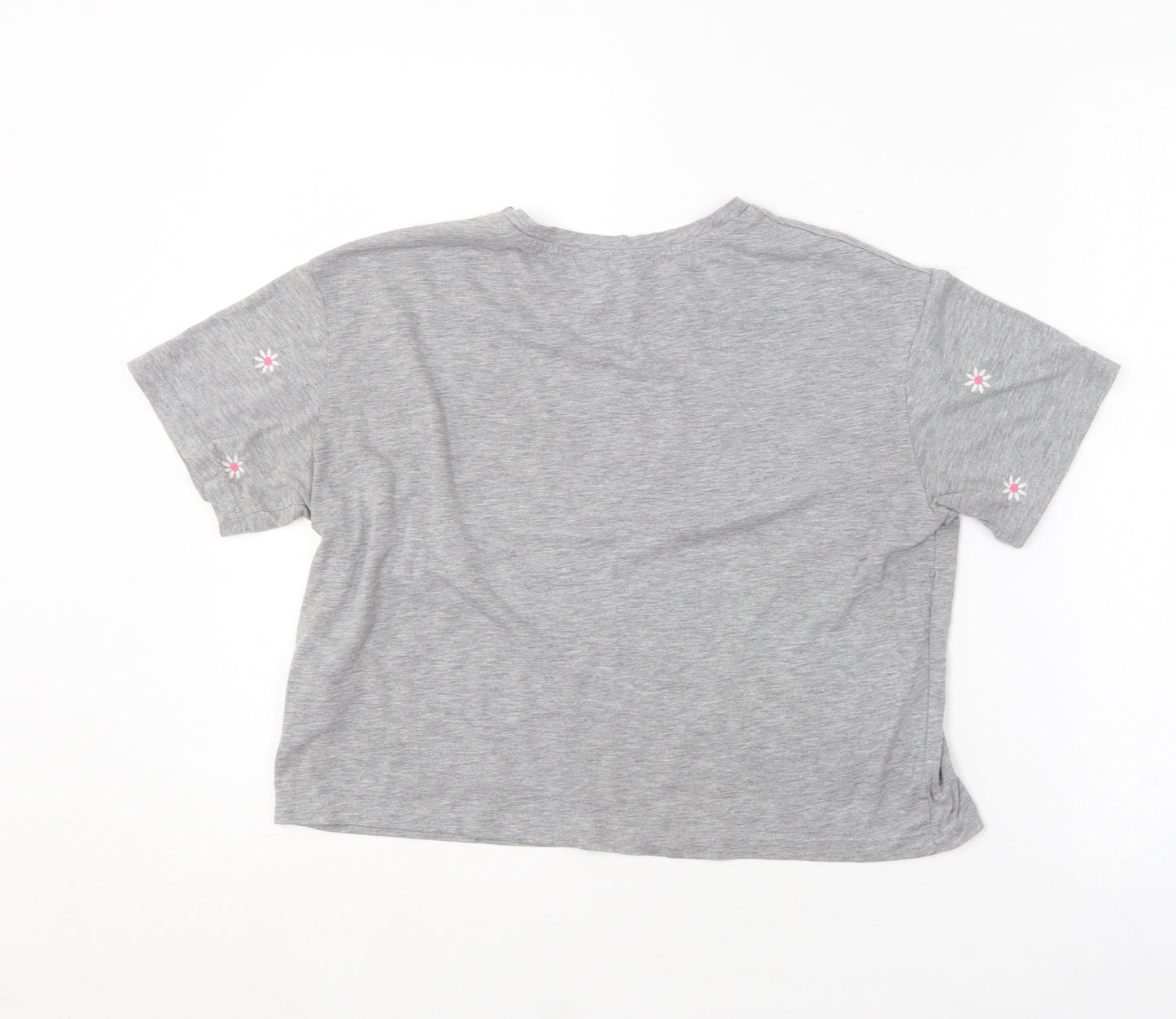 New Look Womens Grey Floral Polyester Basic T-Shirt Size 8 Round Neck