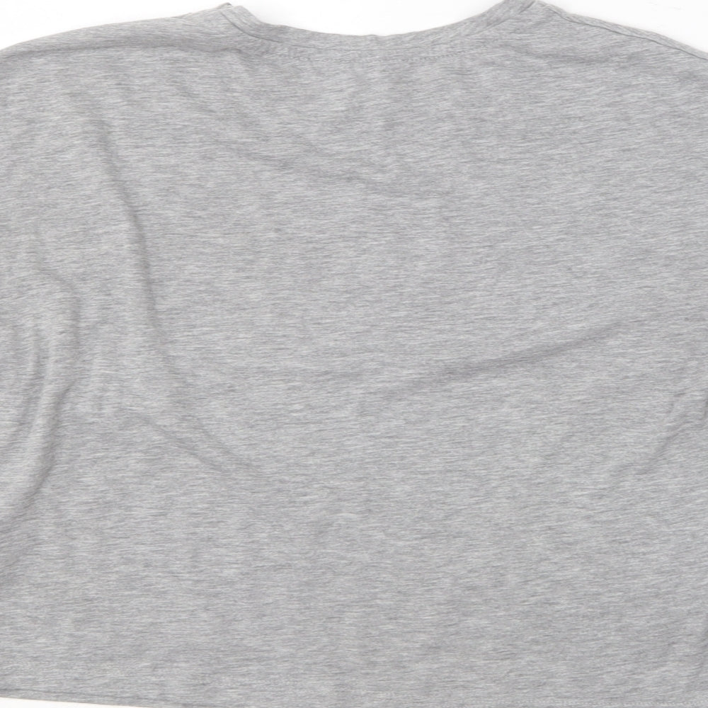 New Look Womens Grey Floral Polyester Basic T-Shirt Size 8 Round Neck