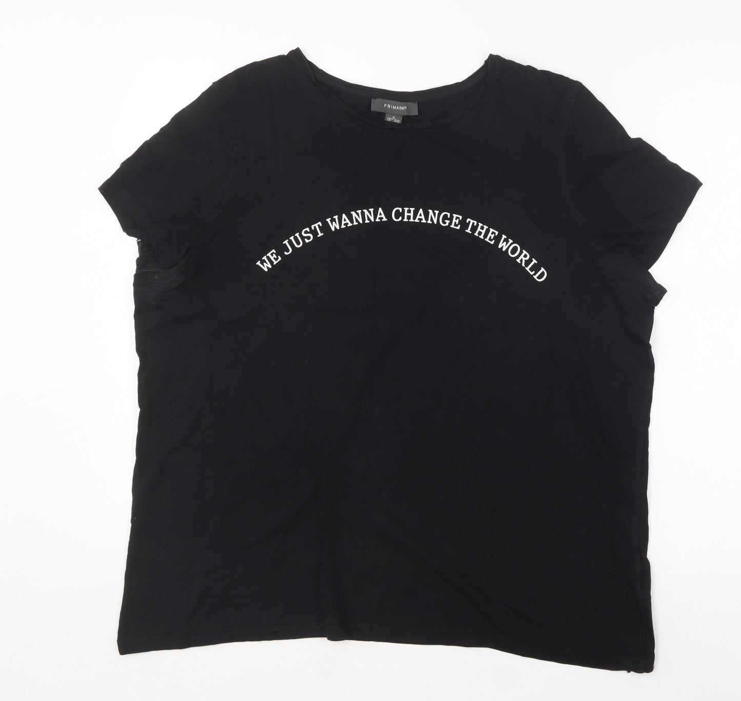Primark Womens Black  Cotton Basic T-Shirt Size 18 Round Neck