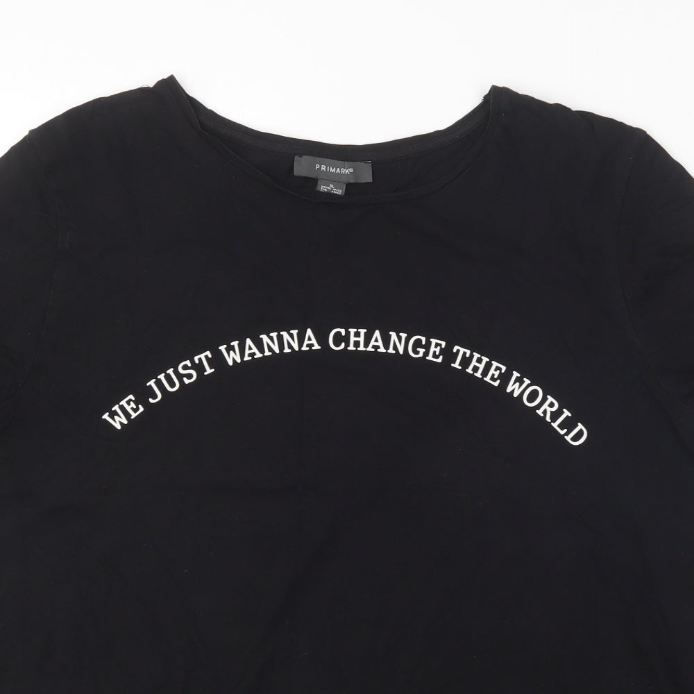 Primark Womens Black  Cotton Basic T-Shirt Size 18 Round Neck