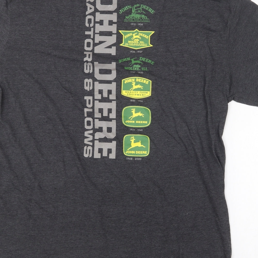 John Deere Mens Grey  Cotton  T-Shirt Size L Round Neck