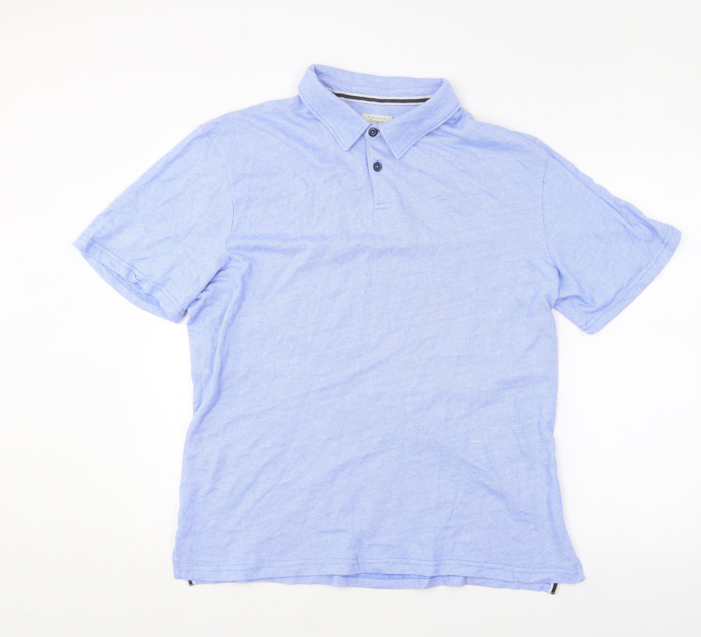 Selezione Gringio Mens Blue Herringbone Cotton  Polo Size XL Collared