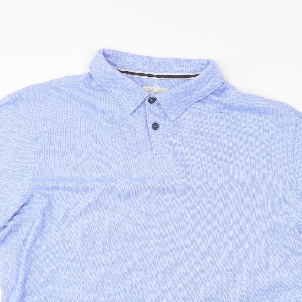 Selezione Gringio Mens Blue Herringbone Cotton  Polo Size XL Collared