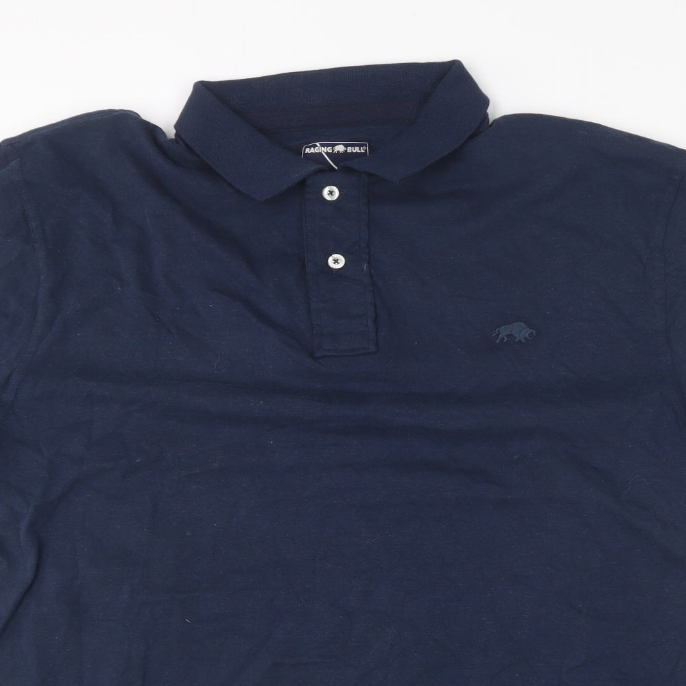 Raging Bull Mens Blue  Cotton  Polo Size L Collared