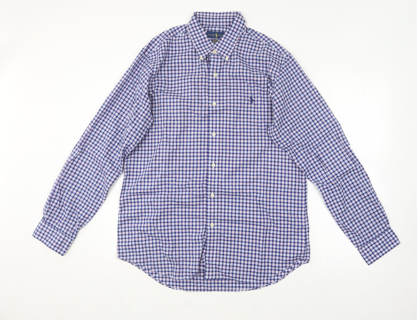 Ralph Lauren Mens Blue Check Cotton  Button-Up Size L Collared