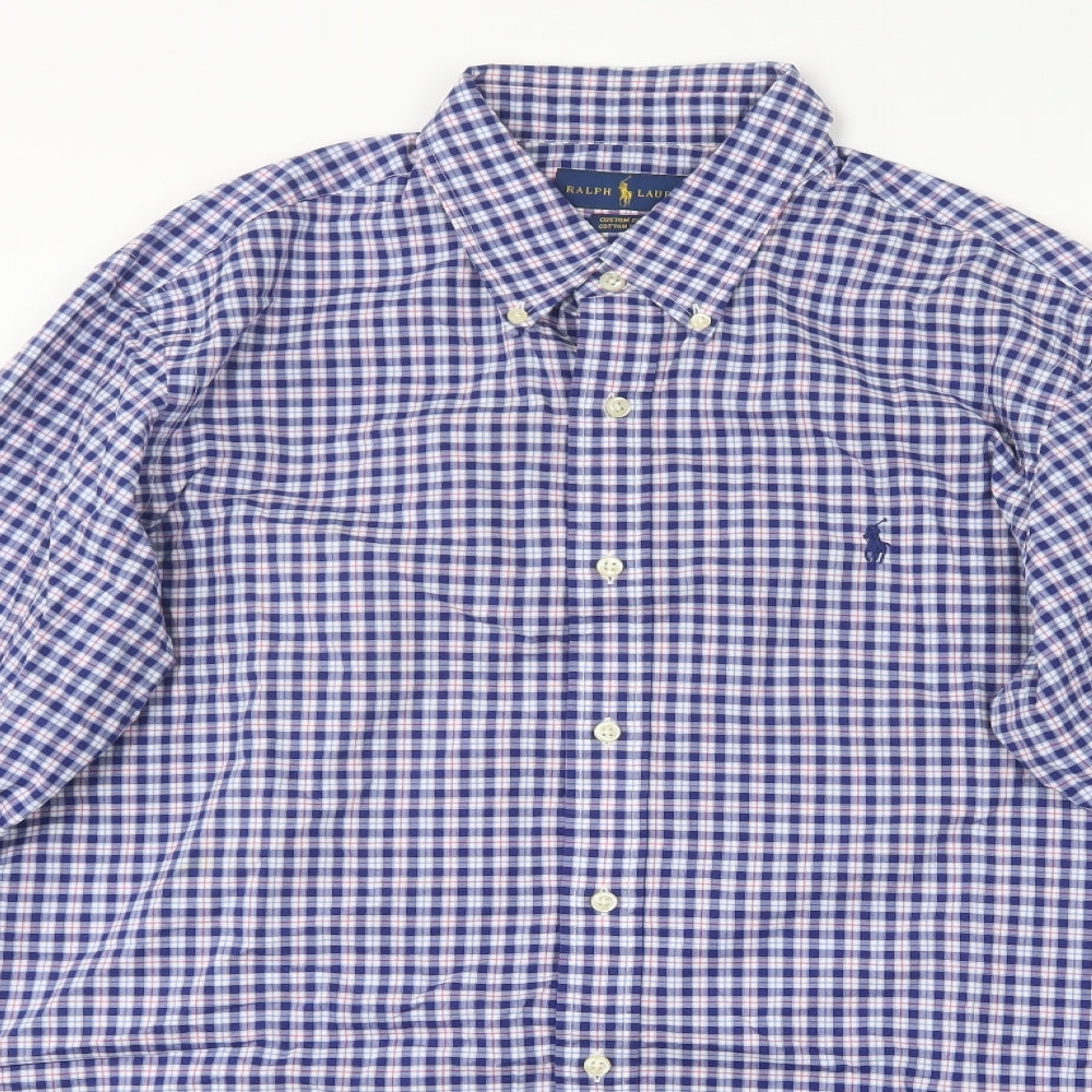 Ralph Lauren Mens Blue Check Cotton  Button-Up Size L Collared